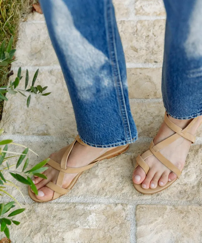 Sandals and Slides Women Jenni Kayne Oiled Leather Strappy Sandal Dark Sand