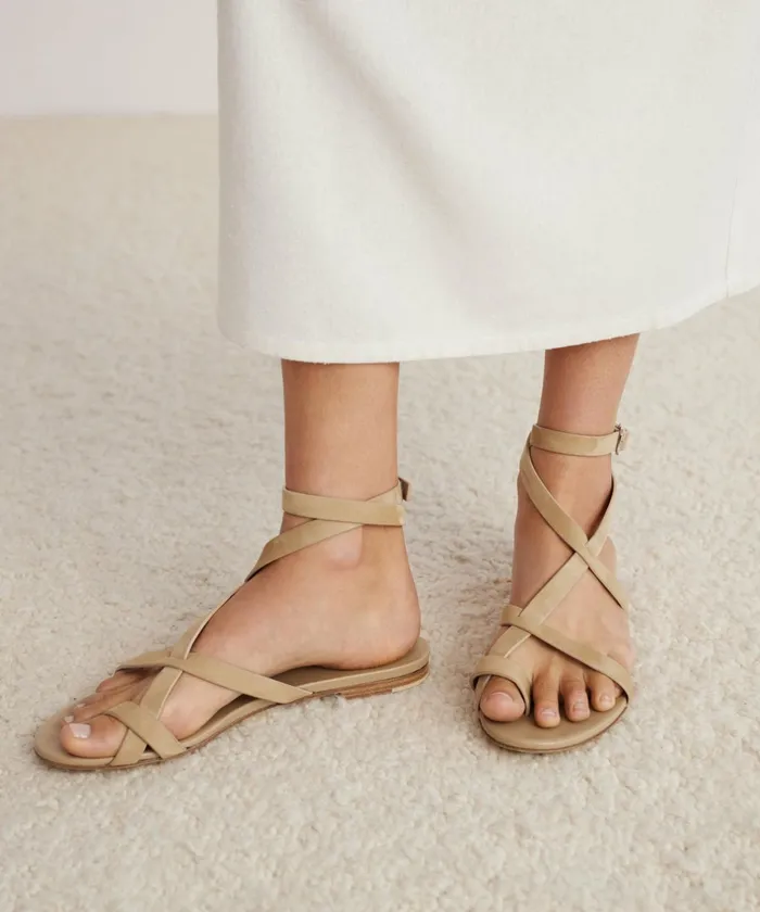 Sandals and Slides Women Jenni Kayne Oiled Leather Strappy Sandal Dark Sand
