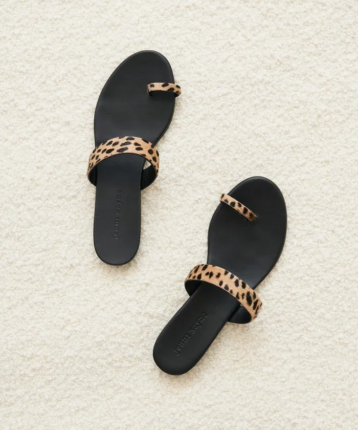 Sandals and Slides Women Jenni Kayne Pony Hair Strap Sandal Cheetah