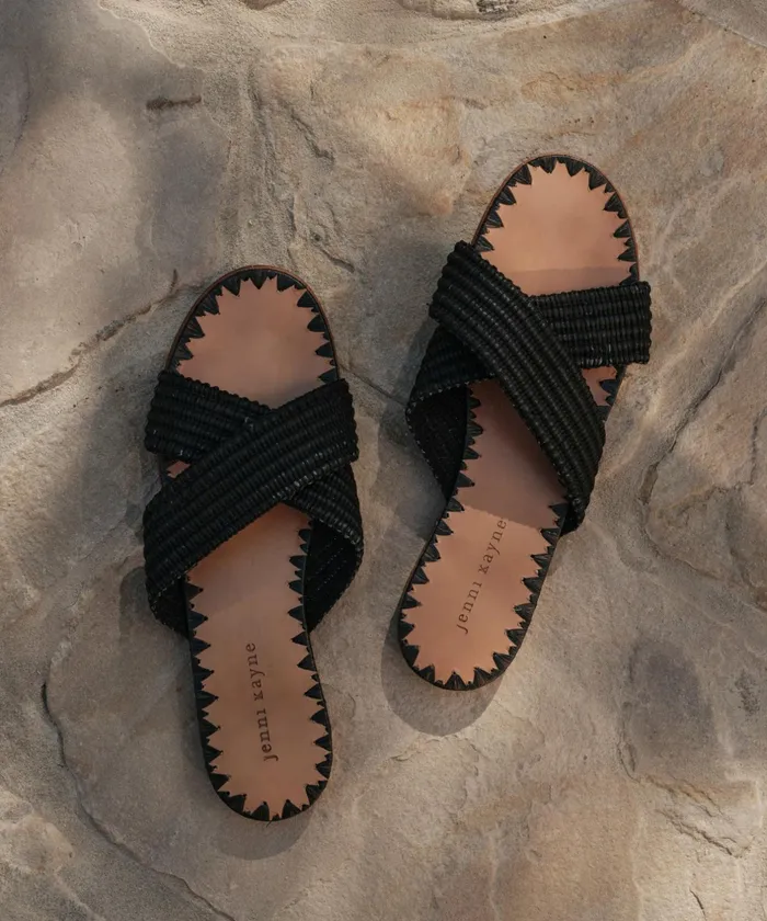 Sandals and Slides Women Jenni Kayne Raffia Crossover Sandal Black