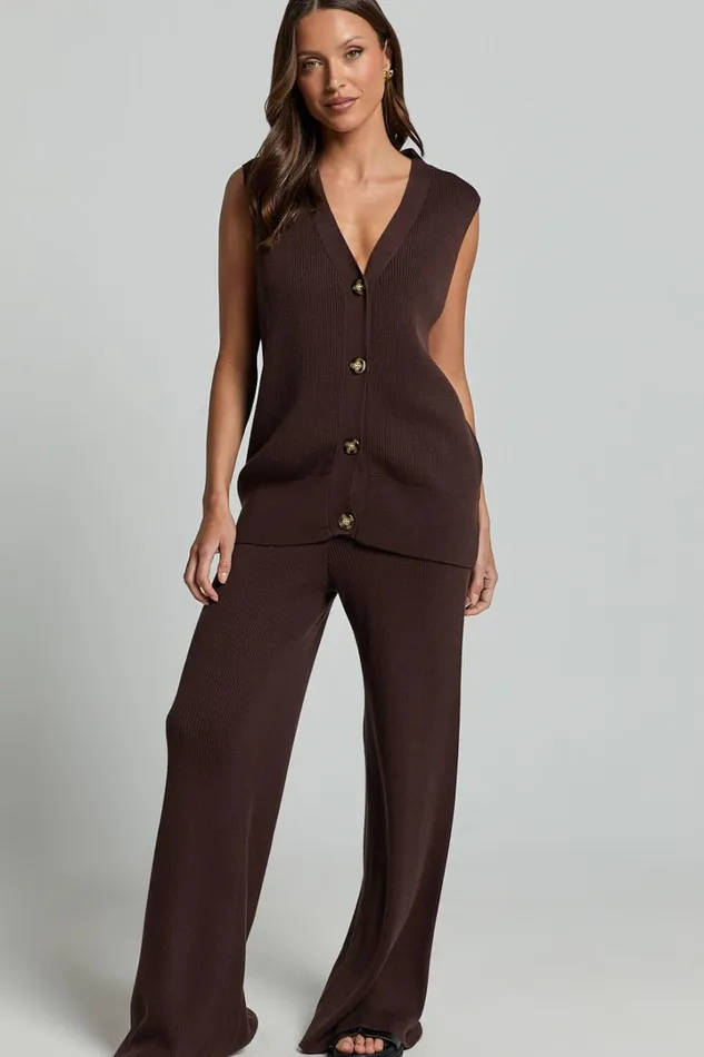 Sasha Pants 8211 Knitted High Waist Wide Leg Pants In Chocolate Women Showpo Pants