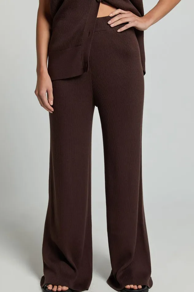 Sasha Pants 8211 Knitted High Waist Wide Leg Pants In Chocolate Women Showpo Pants
