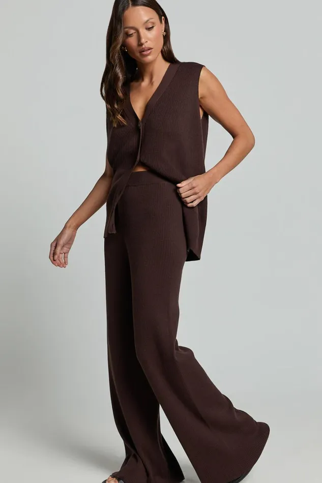 Sasha Pants 8211 Knitted High Waist Wide Leg Pants In Chocolate Women Showpo Pants