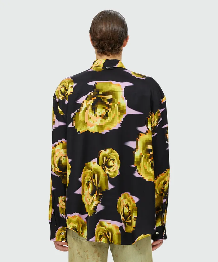 Satin Shirt With 034Underground Pixelled Roses034 Pattern Men MSGM Shirts