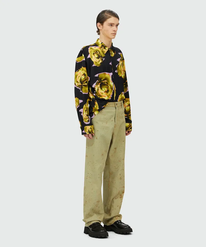 Satin Shirt With 034Underground Pixelled Roses034 Pattern Men MSGM Shirts