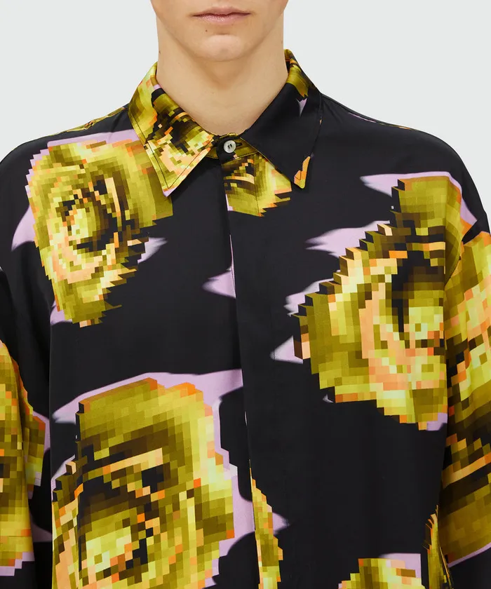 Satin Shirt With 034Underground Pixelled Roses034 Pattern Men MSGM Shirts