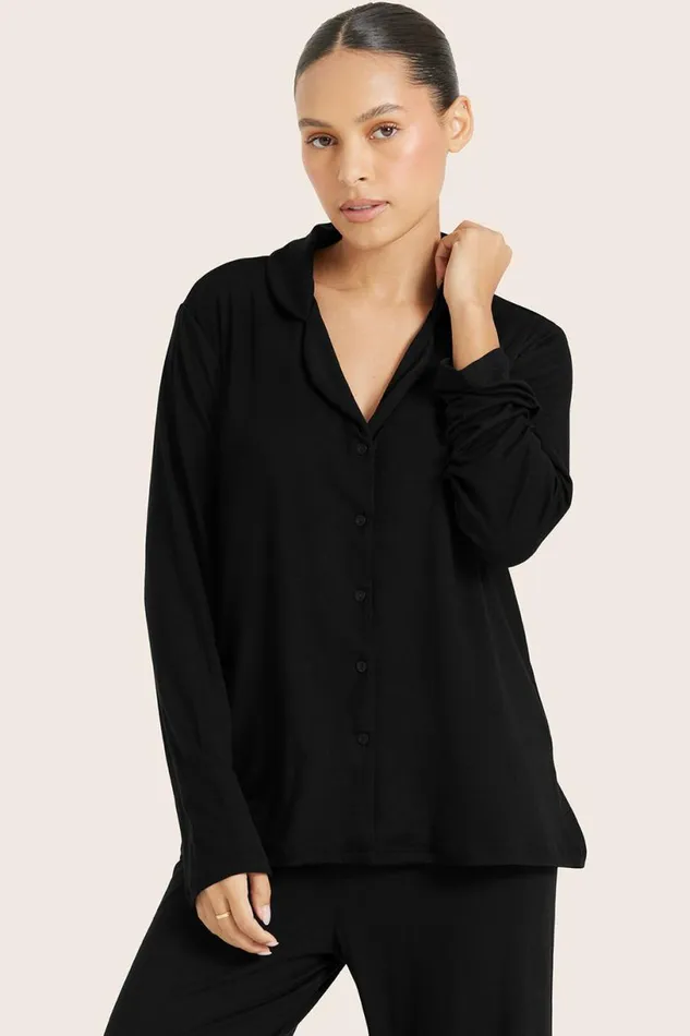 SET ACTIVE Lounge SLEEP JERSEY SLEEP BUTTON DOWN 8211 ONYX 8211 Women