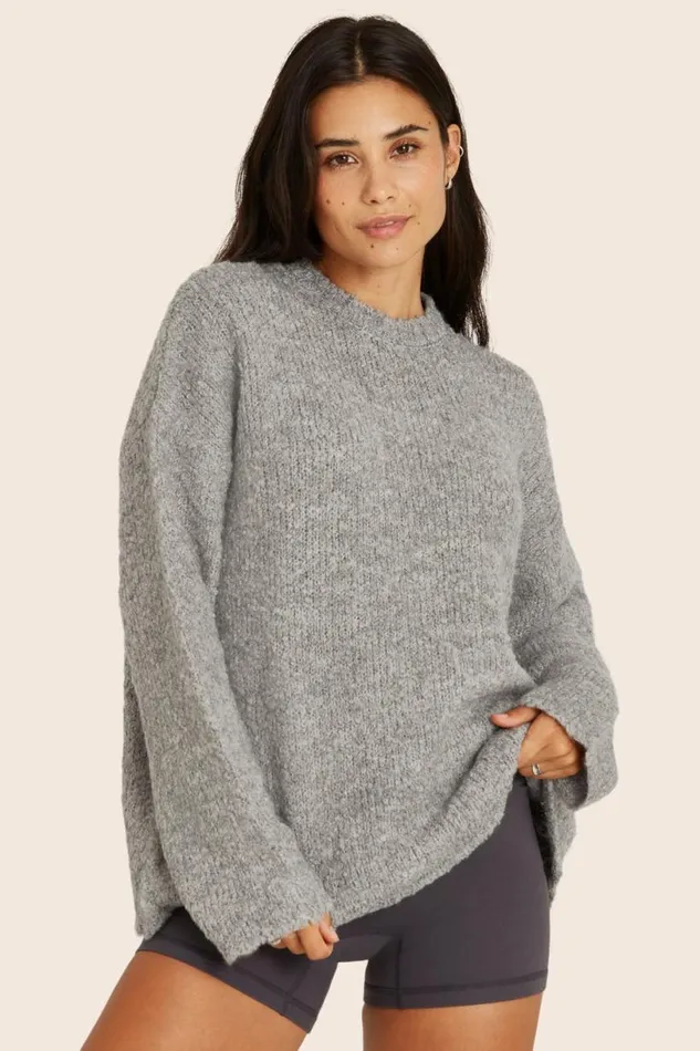 SET ACTIVE Sweaters Knitwear BOUCL OVERSIZED CREWNECK SWEATER 8211 HEATHER GREY 8211 Women