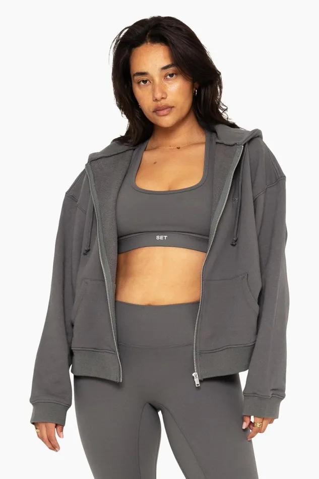 SET ACTIVE Sweats HEAVYWEIGHT SWEATS ZIP HOODIE 8211 GRAPHITE 8211 Women