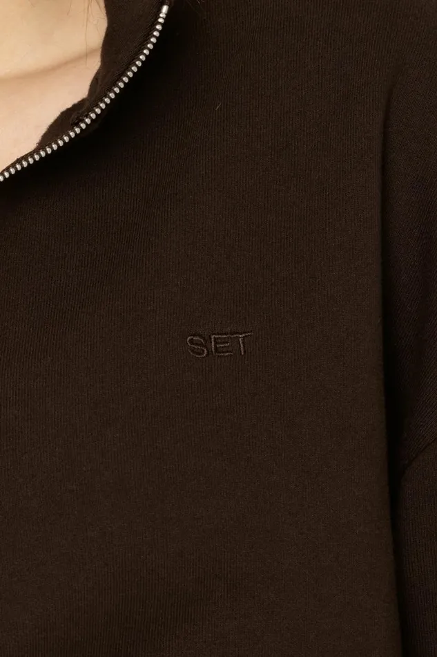 SET ACTIVE Tops HEAVYWEIGHT SWEATS HALF ZIP 8211 ESPRESSO 8211 Women