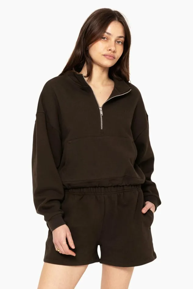 SET ACTIVE Tops HEAVYWEIGHT SWEATS HALF ZIP 8211 ESPRESSO 8211 Women