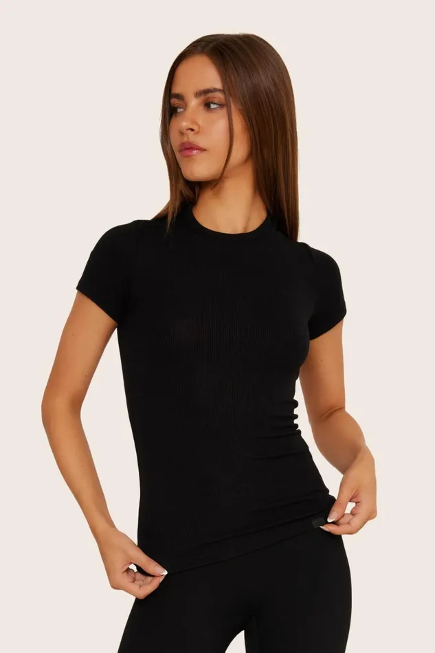 SET ACTIVE Tops Tanks Tees RIBBED MODAL BODY TEE 8211 ONYX 8211 Women