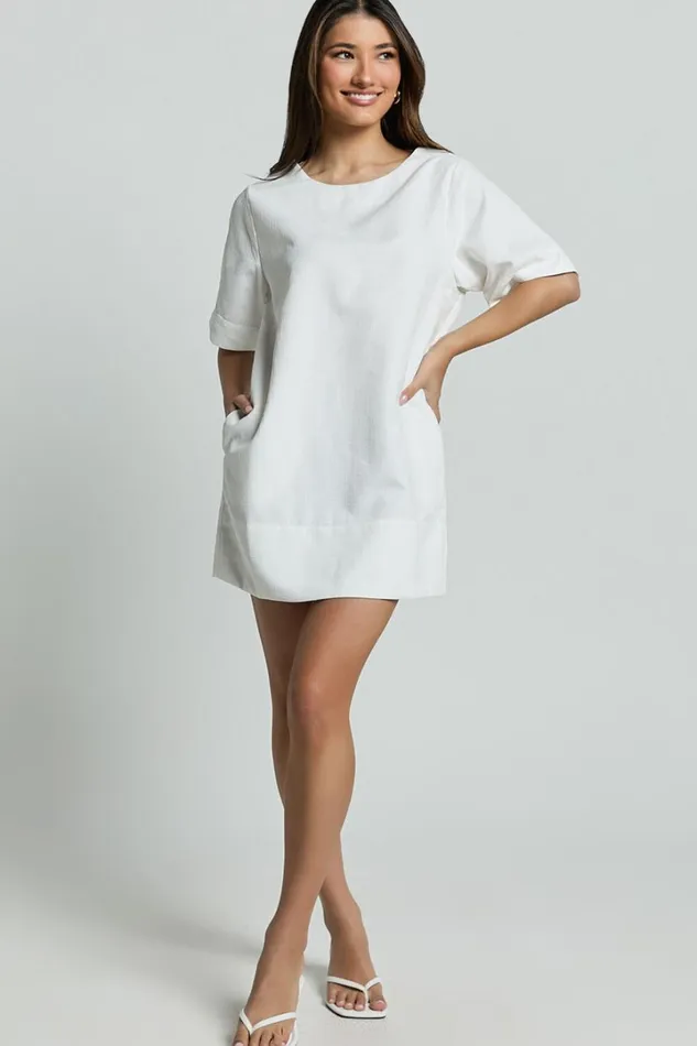 Shannon Mini Dress 8211 Texture Tie Back Shift Dress In White Women Showpo Dresses