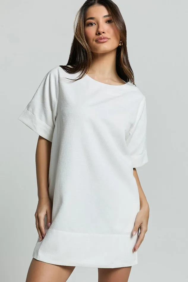 Shannon Mini Dress 8211 Texture Tie Back Shift Dress In White Women Showpo Dresses