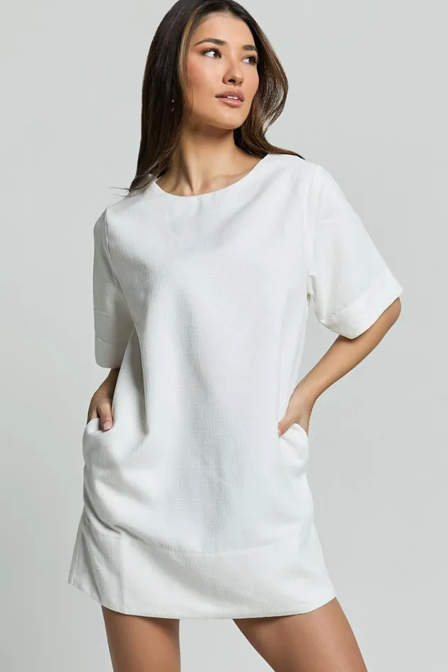 Shannon Mini Dress 8211 Texture Tie Back Shift Dress In White Women Showpo Dresses