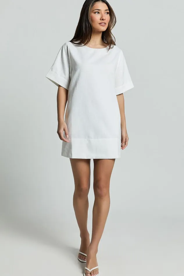 Shannon Mini Dress 8211 Texture Tie Back Shift Dress In White Women Showpo Dresses