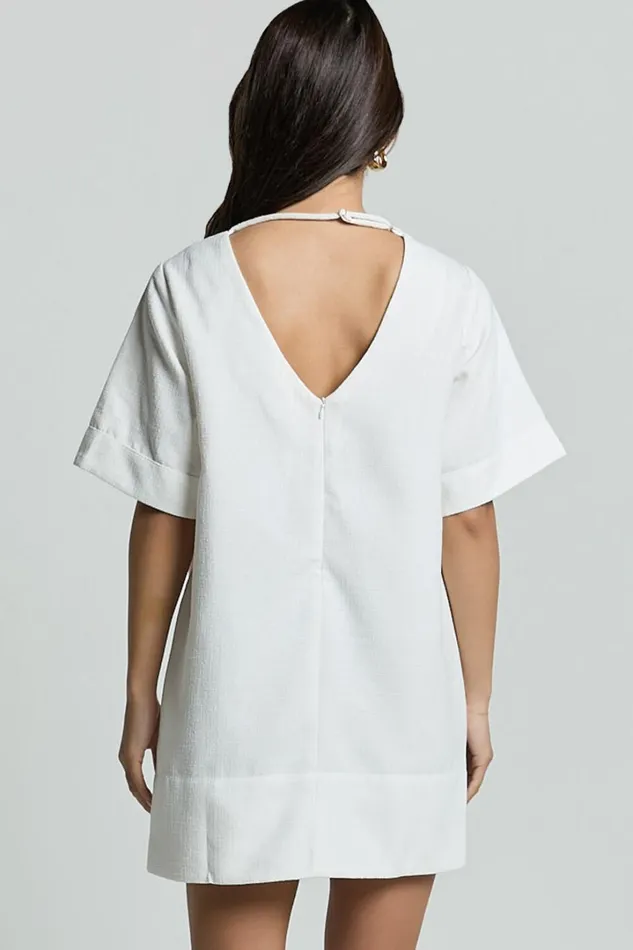 Shannon Mini Dress 8211 Texture Tie Back Shift Dress In White Women Showpo Dresses