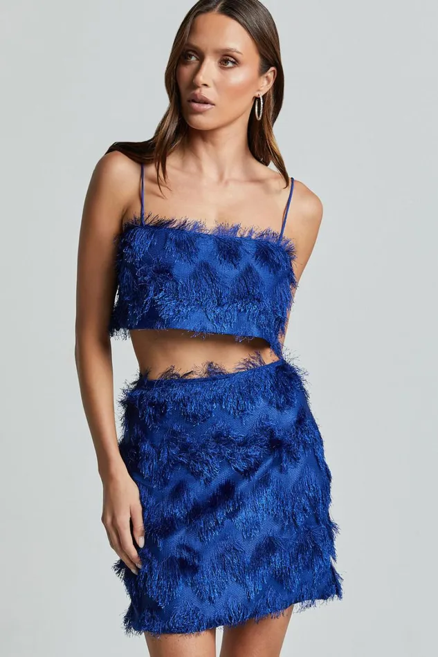 Shelby Top 8211 Strappy Fringe Crop Top In Cobalt Blue Women Showpo Tops
