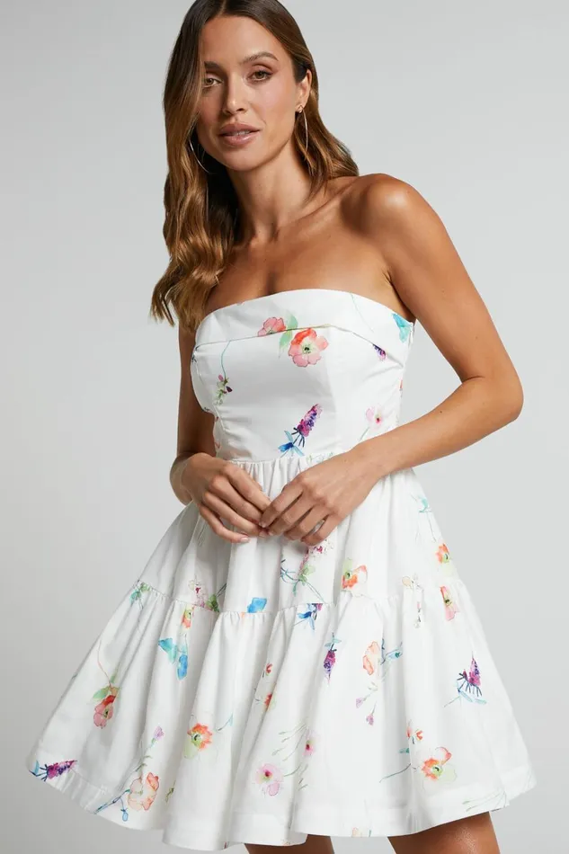 Shineey Mini Dress 8211 Strapless Tiered Dress In Painterly Wild Flower Women Showpo Dresses Shineey Mini Dress 8211 Strapless Tiered Dress In Painterly Wild Flower Women Showpo Dresses