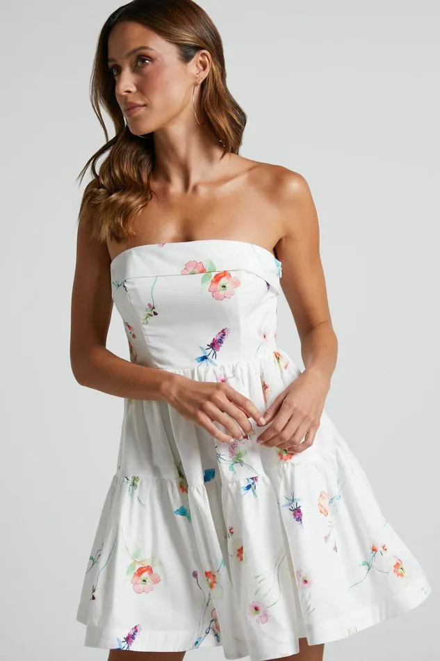 Shineey Mini Dress 8211 Strapless Tiered Dress In Painterly Wild Flower Women Showpo Dresses