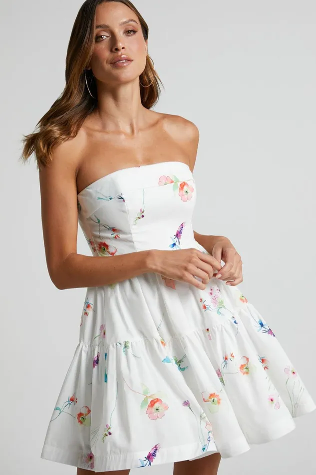 Shineey Mini Dress 8211 Strapless Tiered Dress In Painterly Wild Flower Women Showpo Dresses