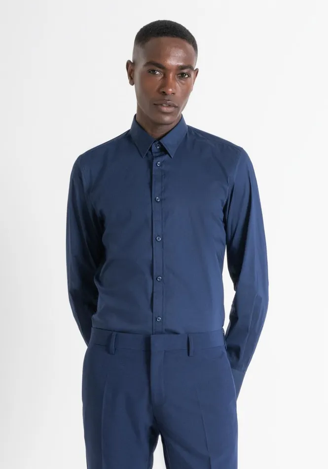 Shirts Men Antony Morato Milano Super Slim Fit Soft Feel Stretch Cotton Poplin Shirt Blue Navy Shirts Men Antony Morato Milano Super Slim Fit Soft Feel Stretch Cotton Poplin Shirt Blue Navy