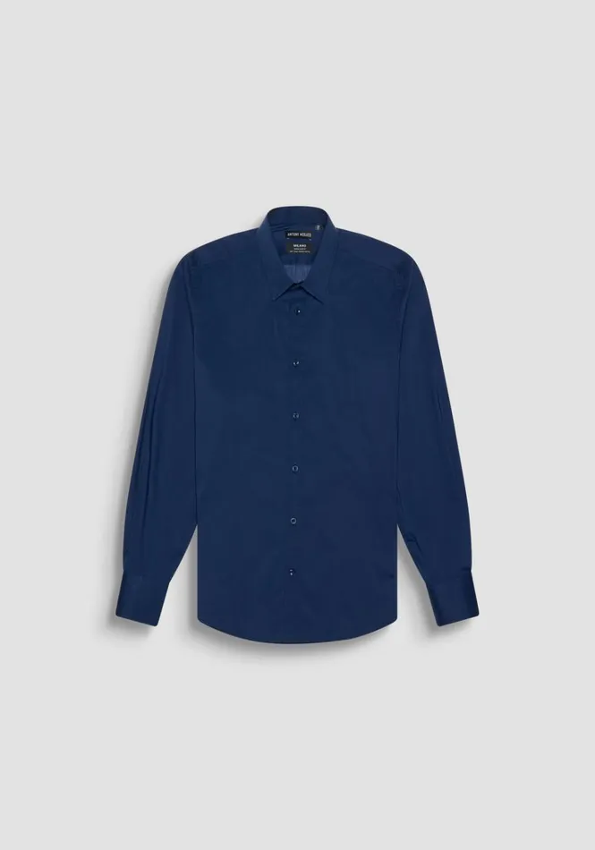 Shirts Men Antony Morato Milano Super Slim Fit Soft Feel Stretch Cotton Poplin Shirt Blue Navy
