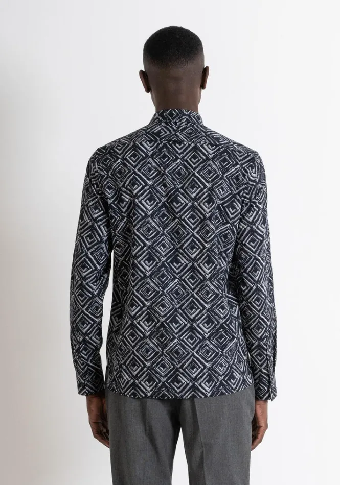 Shirts Men Antony Morato Regular Fit 034Barcelona034 Shirt In Diamond Patterned Viscose Blend Black