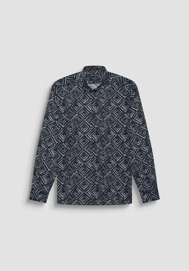 Shirts Men Antony Morato Regular Fit 034Barcelona034 Shirt In Diamond Patterned Viscose Blend Black