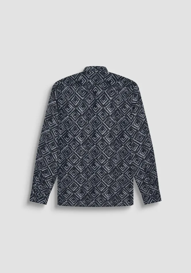 Shirts Men Antony Morato Regular Fit 034Barcelona034 Shirt In Diamond Patterned Viscose Blend Black