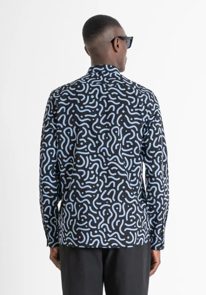 Shirts Men Antony Morato Regular Fit 034Barcelona034 Straight Cut Shirt In Patterned Viscose Blend Black