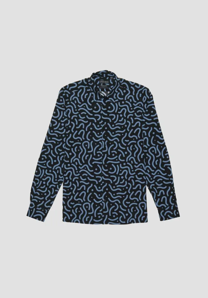 Shirts Men Antony Morato Regular Fit 034Barcelona034 Straight Cut Shirt In Patterned Viscose Blend Black