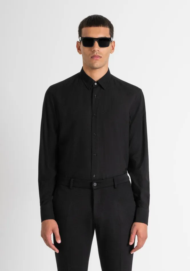 Shirts Men Antony Morato Regular Fit 034Napoli034 Shirt In Black SoftHand Viscose Blend Black Shirts Men Antony Morato Regular Fit 034Napoli034 Shirt In Black SoftHand Viscose Blend Black