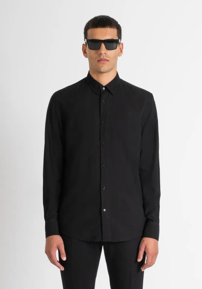 Shirts Men Antony Morato Regular Fit 034Napoli034 Shirt In Black SoftHand Viscose Blend Black