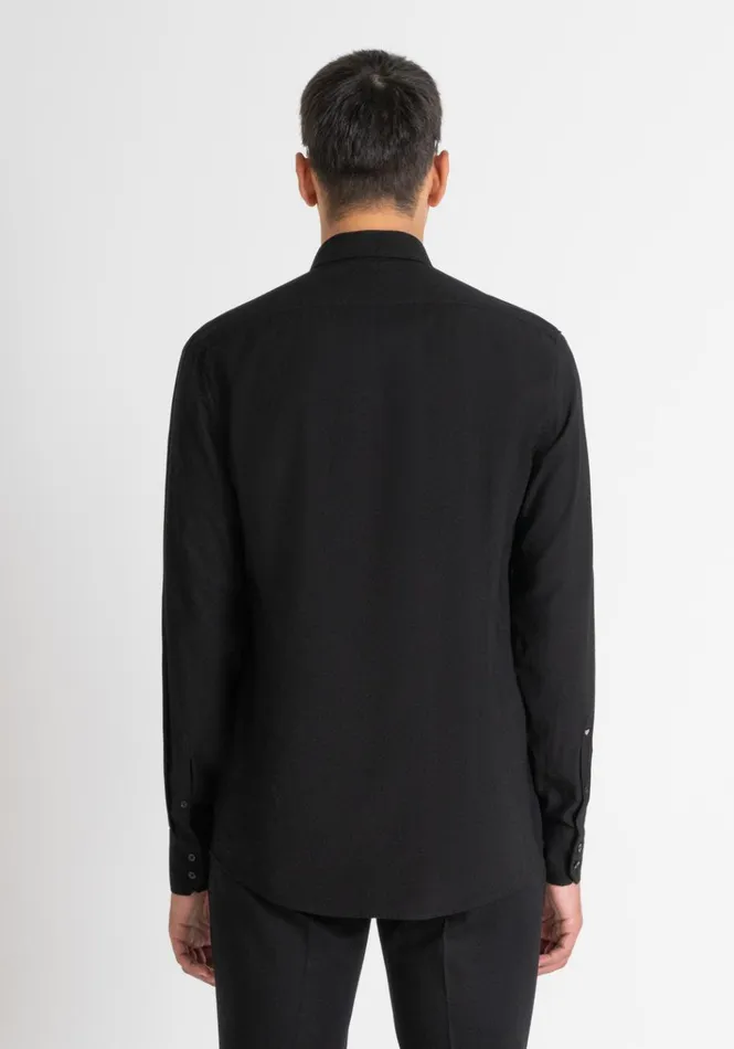 Shirts Men Antony Morato Regular Fit 034Napoli034 Shirt In Black SoftHand Viscose Blend Black