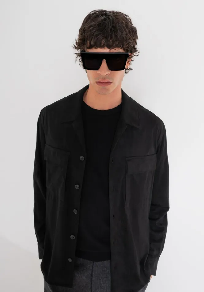 Shirts Men Antony Morato Regular Fit Shirt Straight Cut In SuedeEffect Fabric Black