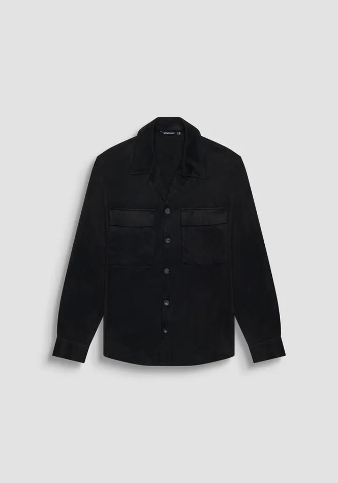 Shirts Men Antony Morato Regular Fit Shirt Straight Cut In SuedeEffect Fabric Black