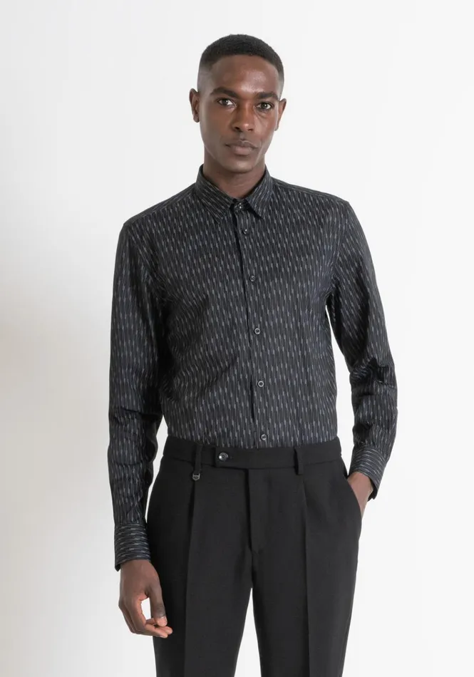 Shirts Men Antony Morato Slim Fit 034Napoli034 Shirt In Blue Cotton With Micro Pattern Black Shirts Men Antony Morato Slim Fit 034Napoli034 Shirt In Blue Cotton With Micro Pattern Black