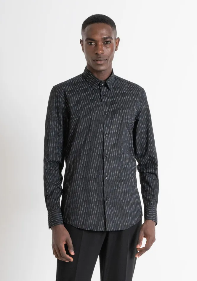 Shirts Men Antony Morato Slim Fit 034Napoli034 Shirt In Blue Cotton With Micro Pattern Black