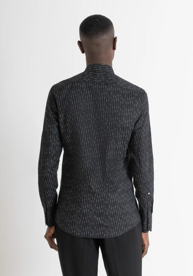 Shirts Men Antony Morato Slim Fit 034Napoli034 Shirt In Blue Cotton With Micro Pattern Black