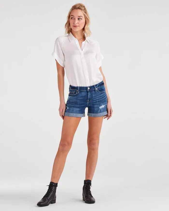 Shorts and Skirts Women 7 For All Mankind Mid Roll Short With Destroy In Broken Twills Desert Trails Broken Twills Desert Trails