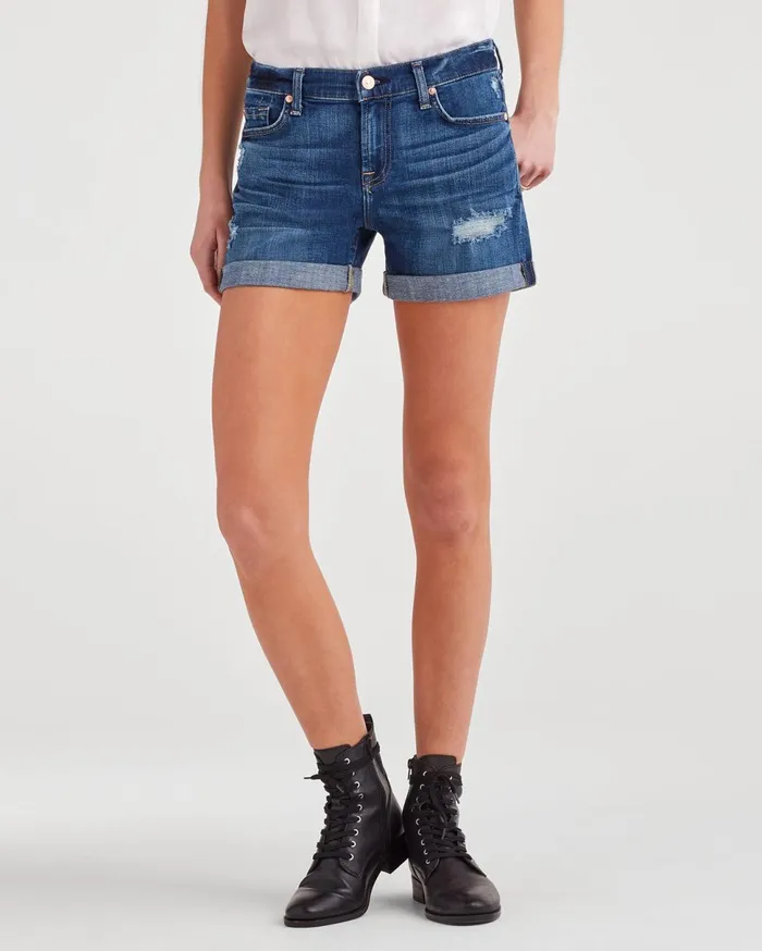 Shorts and Skirts Women 7 For All Mankind Mid Roll Short With Destroy In Broken Twills Desert Trails Broken Twills Desert Trails