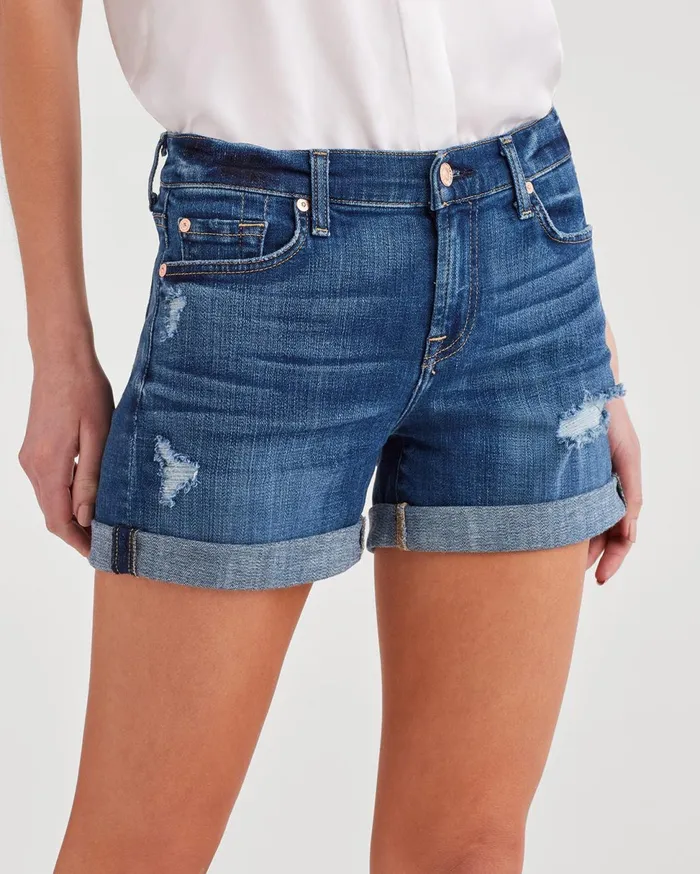 Shorts and Skirts Women 7 For All Mankind Mid Roll Short With Destroy In Broken Twills Desert Trails Broken Twills Desert Trails