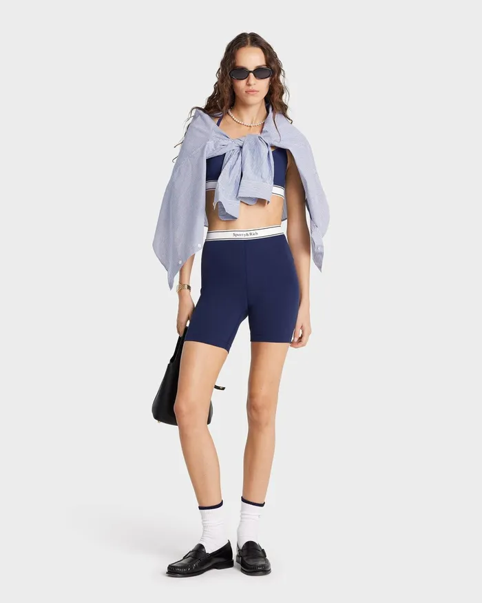 Shorts Women Sporty and Rich Serif Logo Biker Short 8211 Navy