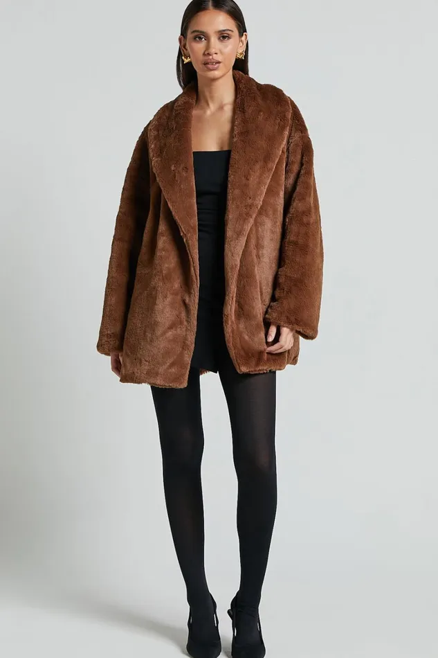 Sienna Coat 8211 Faux Fur Coat In Chocolate Women Showpo Jackets and Coats