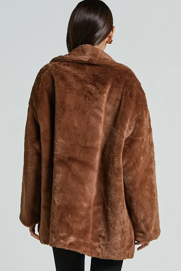 Sienna Coat 8211 Faux Fur Coat In Chocolate Women Showpo Jackets and Coats
