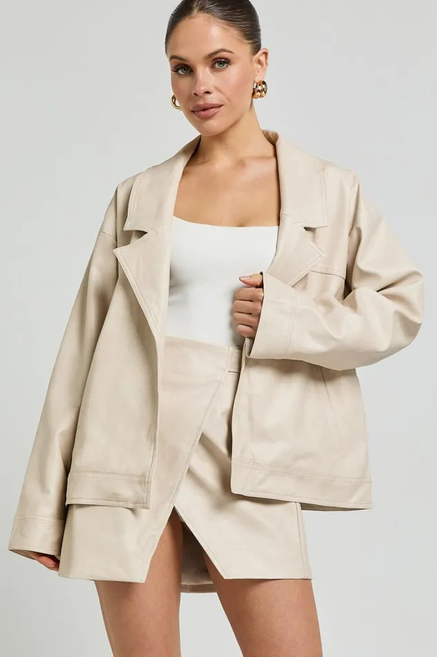 Sndys The Label 8211 Royce Oversized Jacket In Stone Women Showpo Jackets and Coats