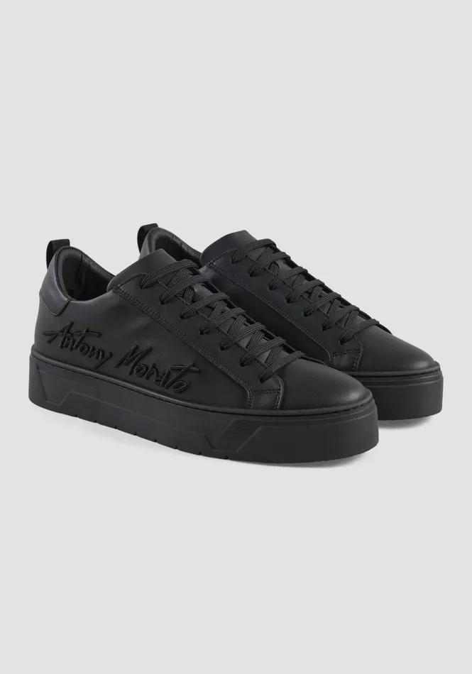 Sneakers Men Antony Morato Flare Leather Sneakers With Logo Black