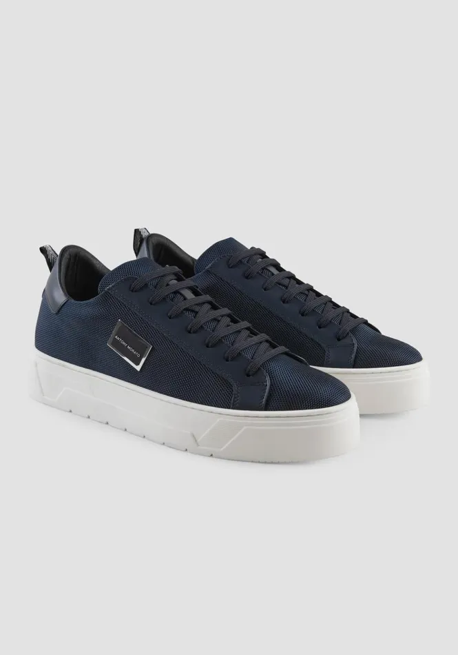 Sneakers Men Antony Morato Metal Bold Sneaker In Nylon And Leather Blue Ink