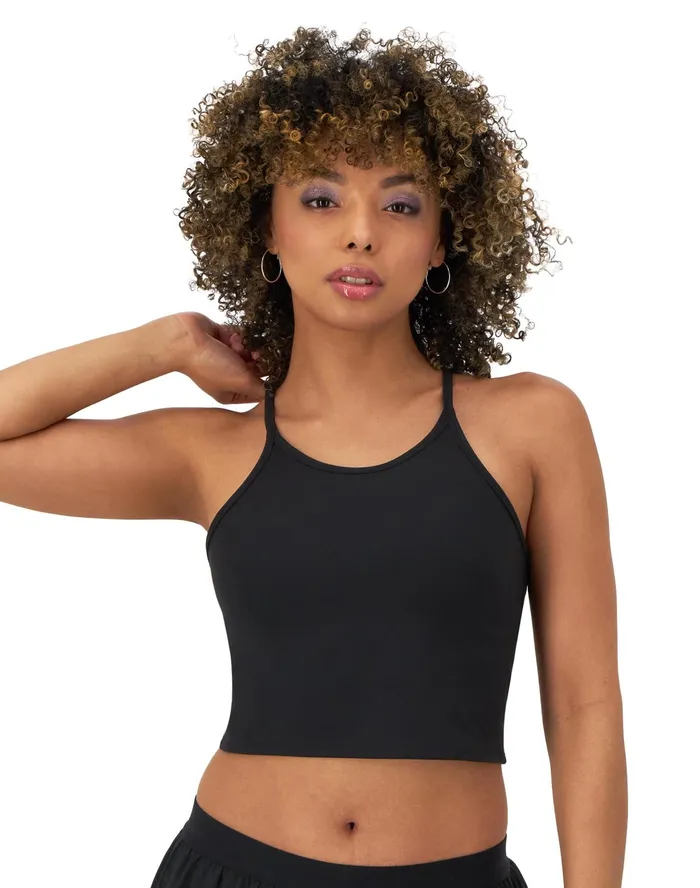 Soft Touch Longline Cami Shelf Bra C Logo Black Women Champion Sports Bras and Bralettes